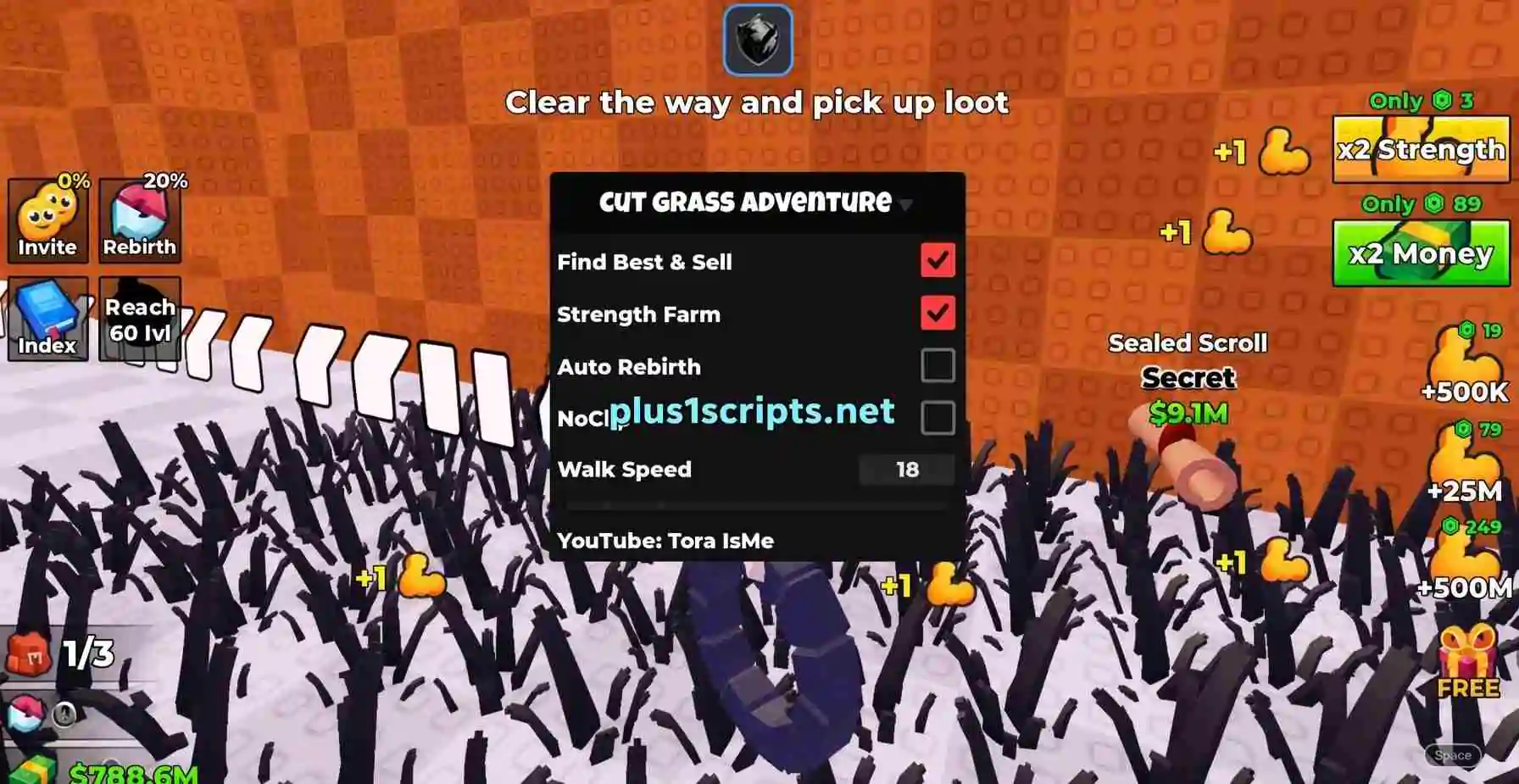 +1 Cut Grass Adventure Script | Tora IsMe [No Key] | Strength Farm