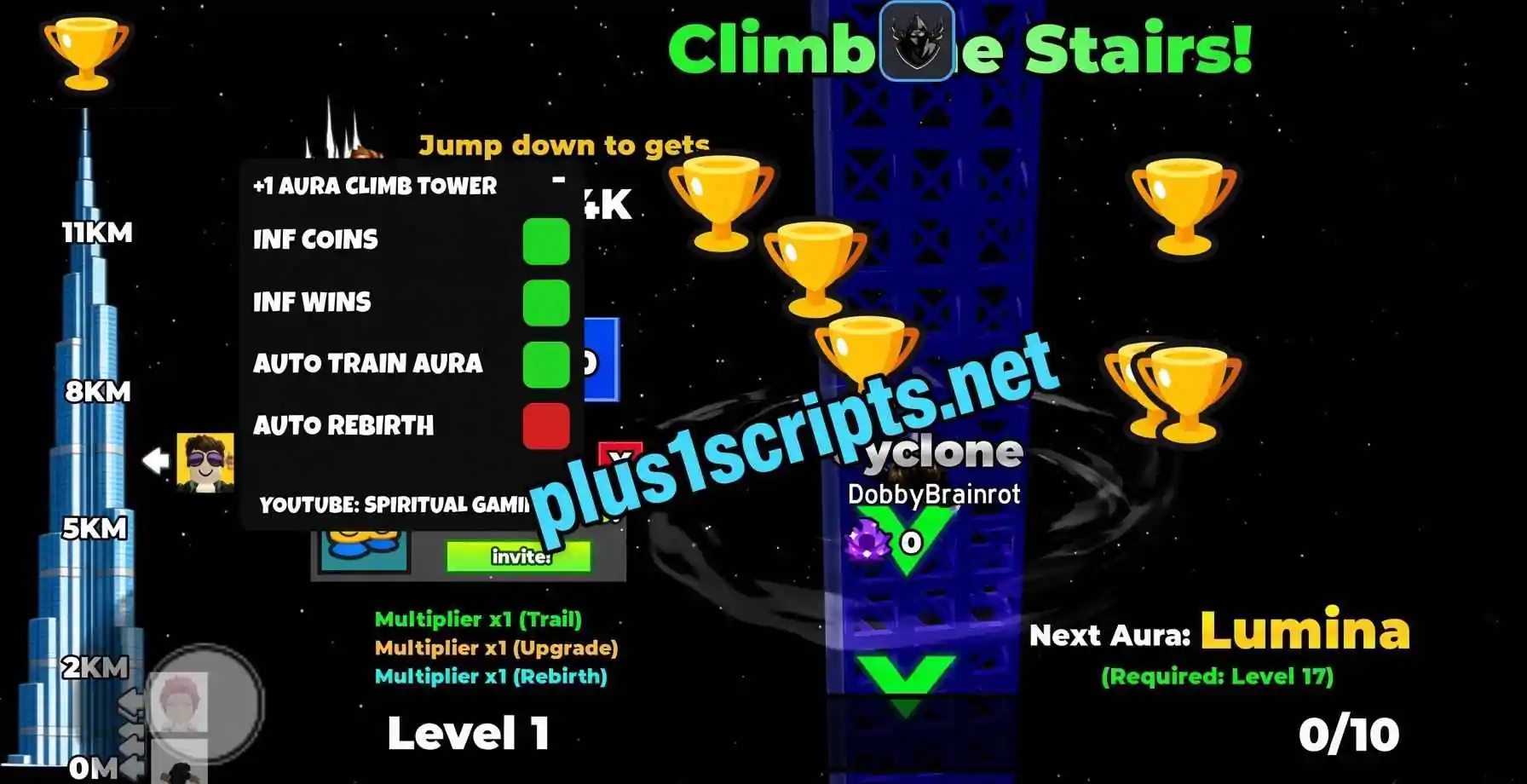 +1 Aura Climb Tower Script | Spiritual Gaming | INF Wins