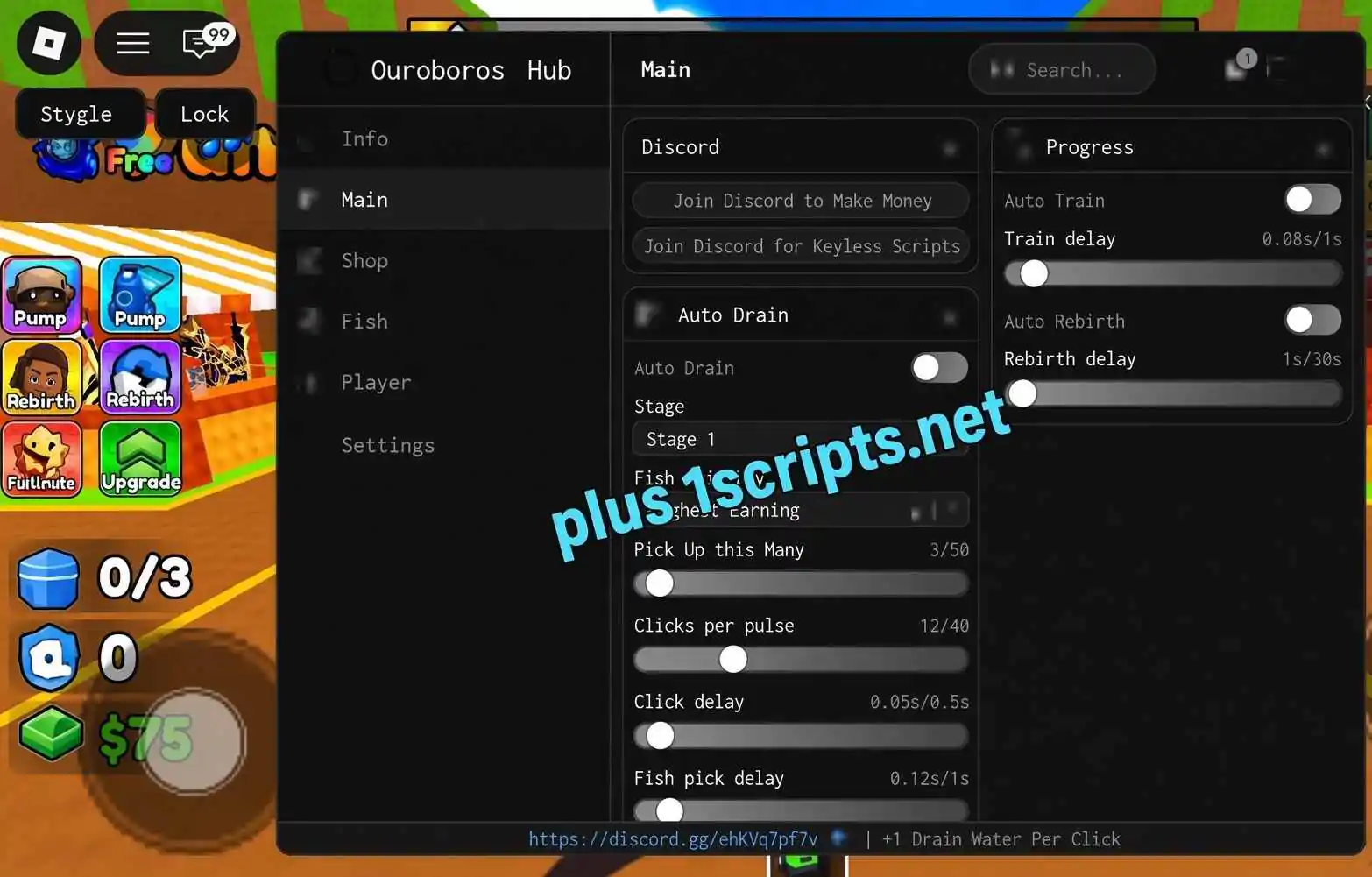 +1 Drain Water Per Click Script | Ouroboros Hub [No Key] | Auto Drain